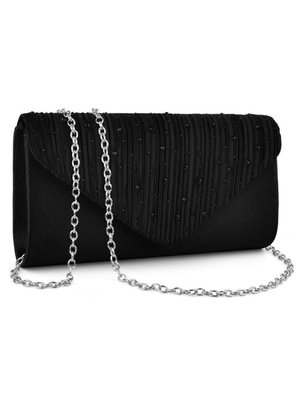 Satin Rhinestone Envelope Clutch Crossbody Evening Bag Detachable Chain